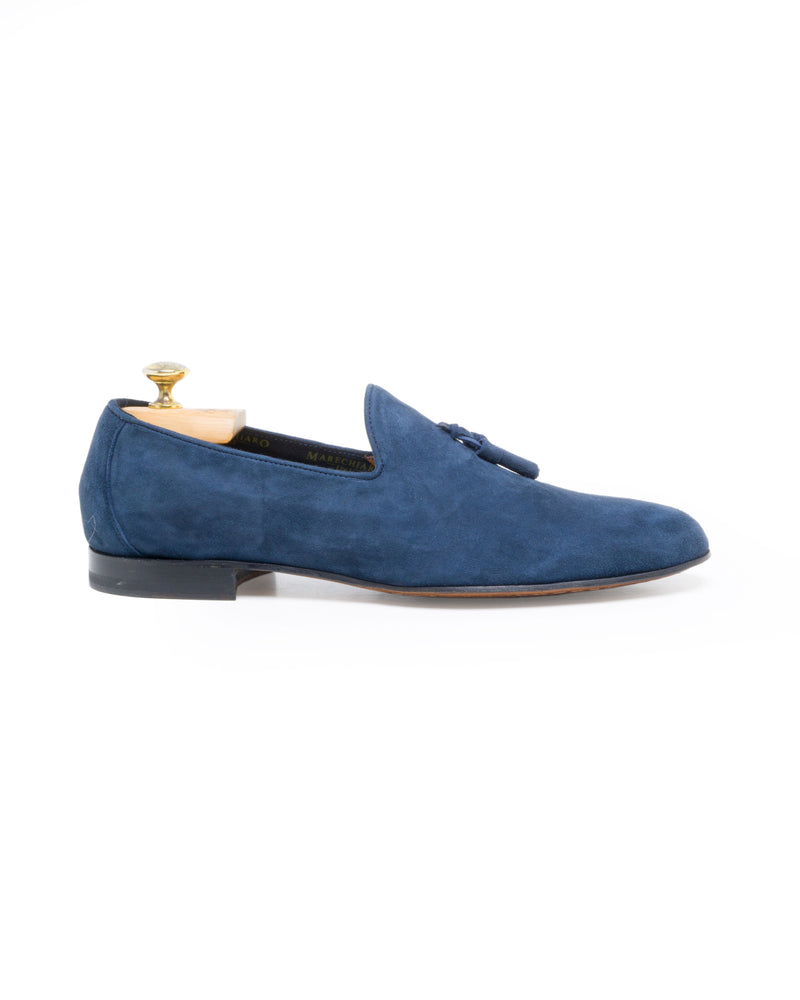 Mocassino con nappine in camoscio sfoderato blu