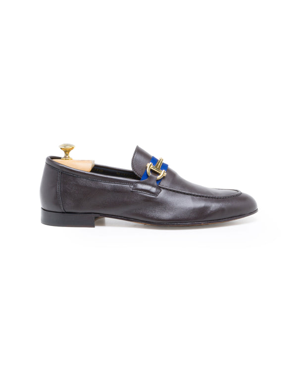 Mocassino accessorio in nappa testa di moro con grogen tdm/blu