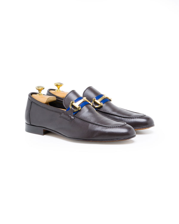 Mocassino accessorio in nappa testa di moro con grogen tdm/blu