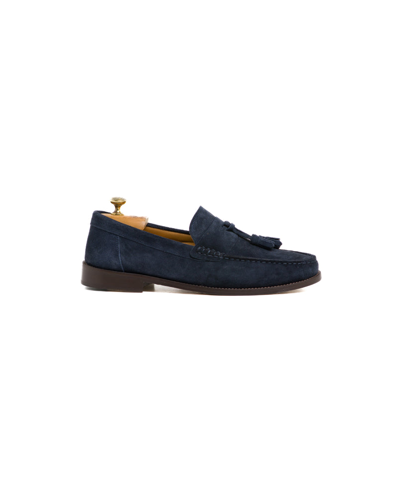 Mocassino nappine in camoscio blu