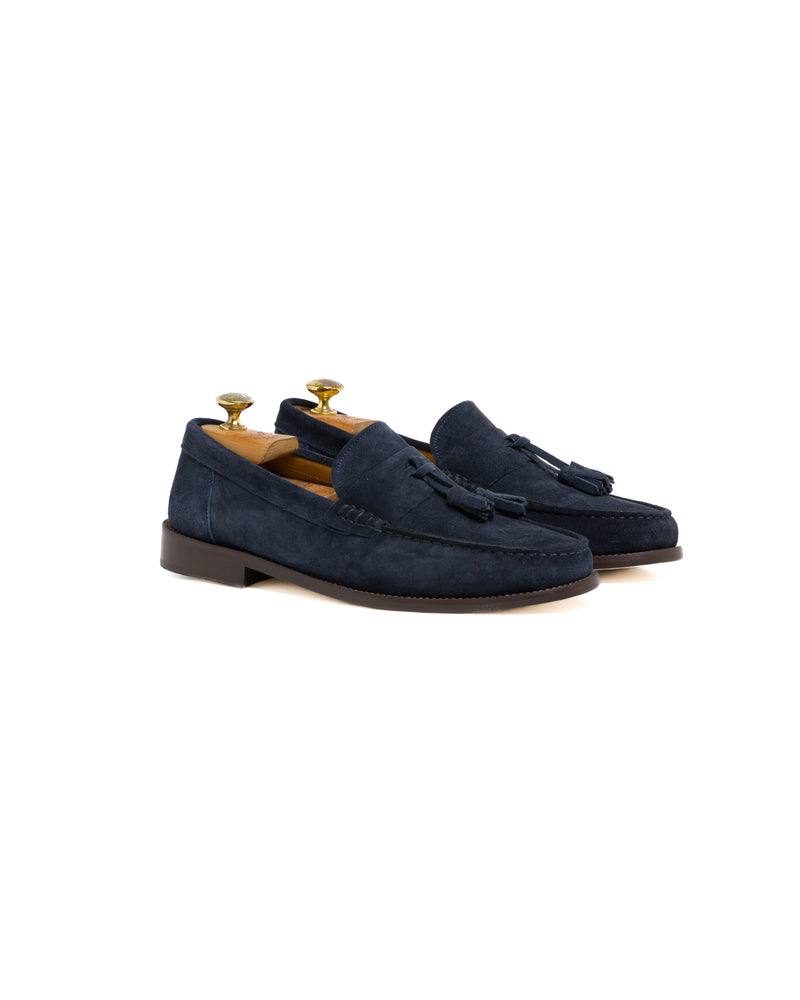 Mocassino nappine in camoscio blu