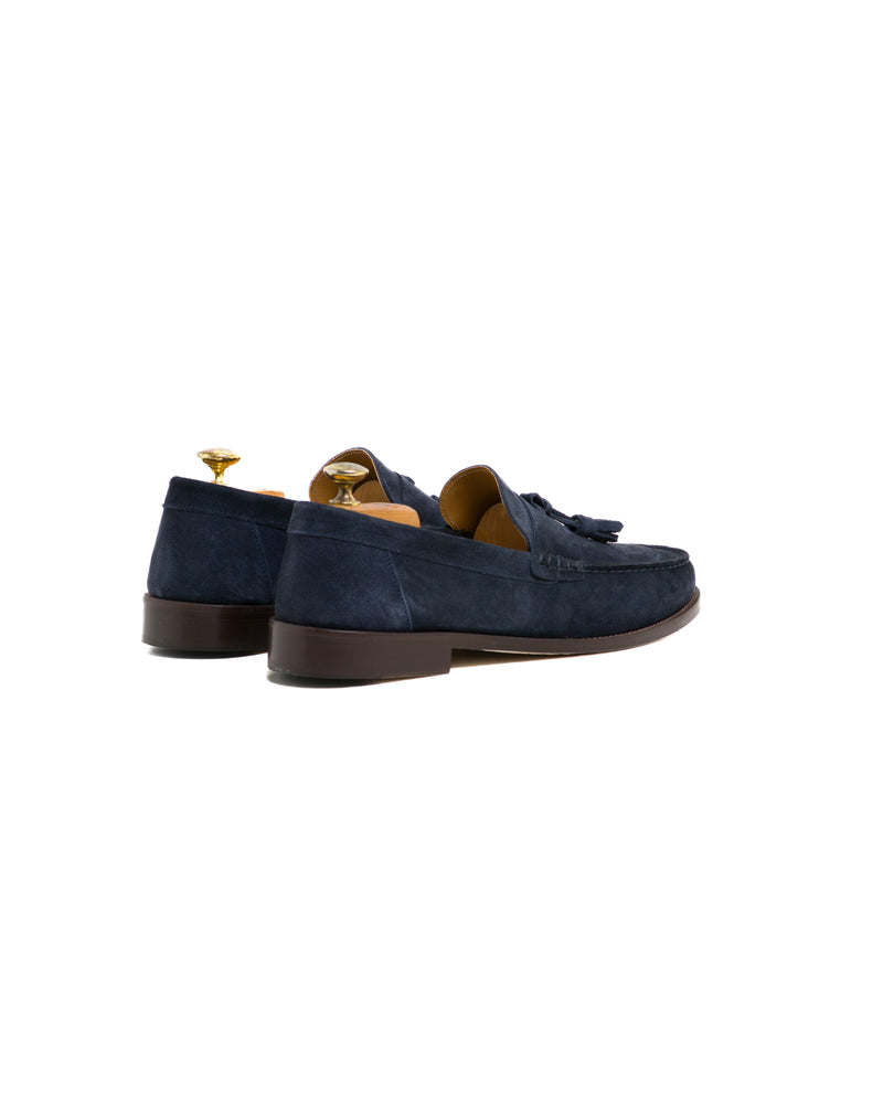 Mocassino nappine in camoscio blu
