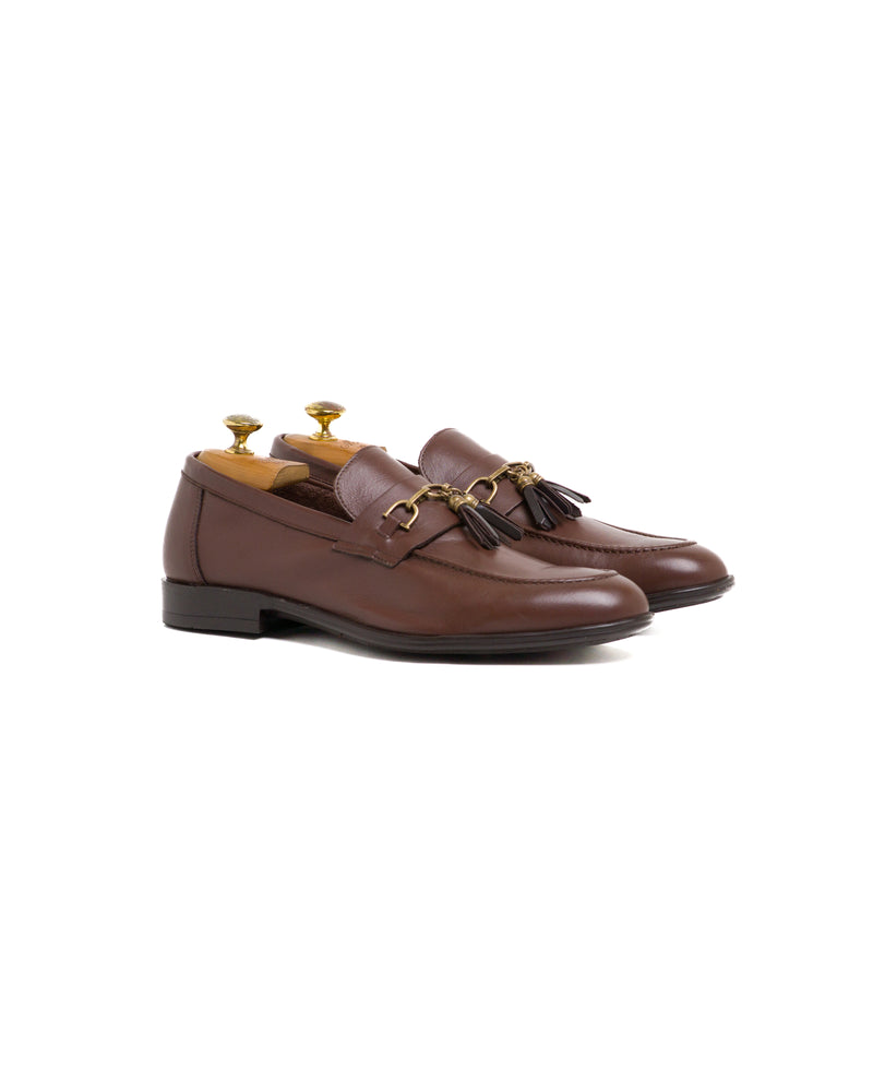 Mocassino con morsetto in nappa brown