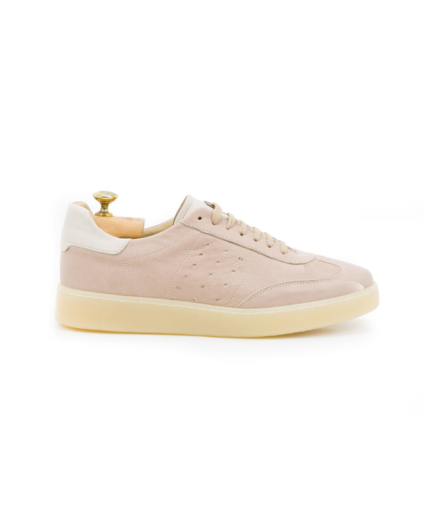 Sneaker allacciata in pelle taupe