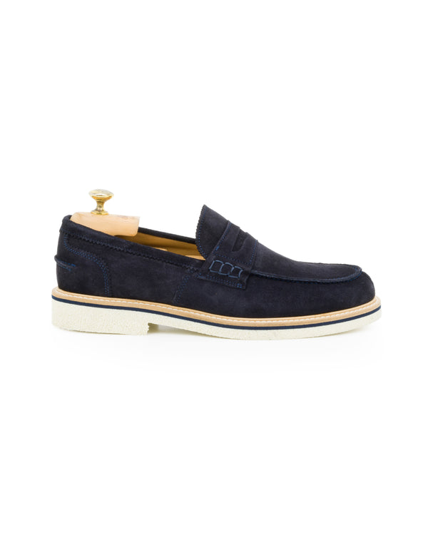 Mocassino bendina in camoscio blu